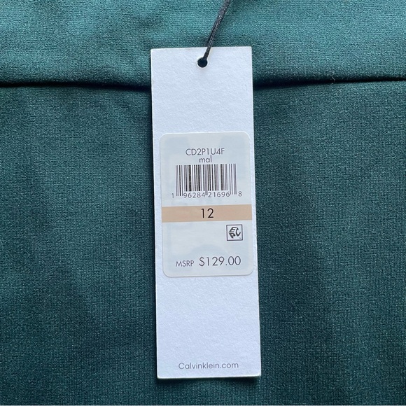 $129 Org NWT Calvin Klein Green Sheath Dress Sz L Capsule Minimalist Pearl Event - Picture 7 of 8